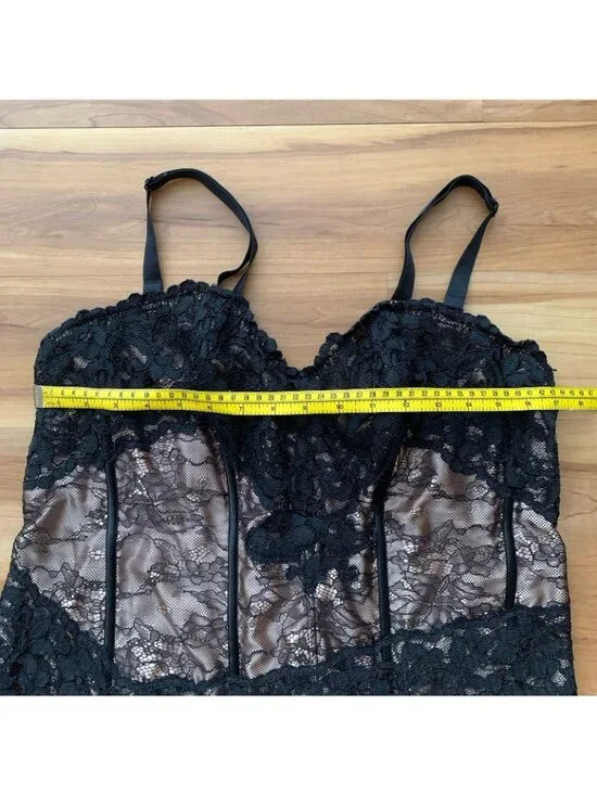 Cacique Black Nude Lace Corset Bustier Floral Tank Top Size 18 20 - Picture 2 of 6